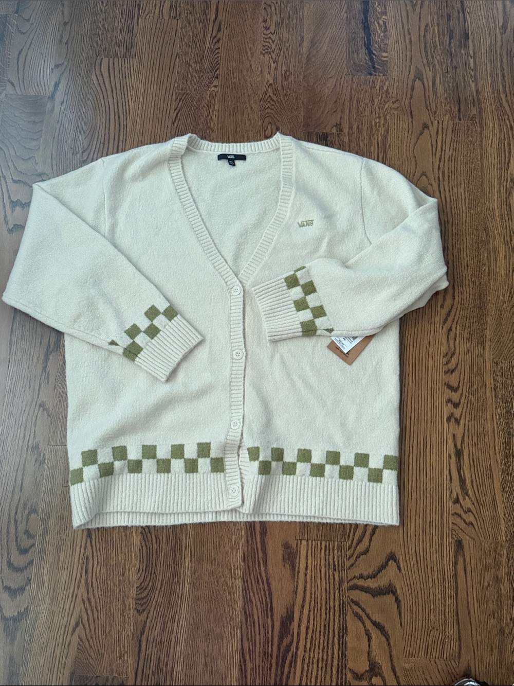 Vans Cream Cardigan with Olive Green Checker Trim m/l